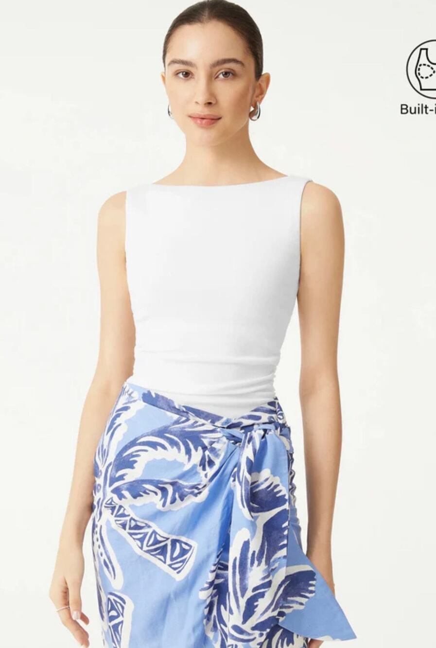 NWT OGL Move White Side Ruched Boat Neck Sleeveless Tank Top Brami Women Size S